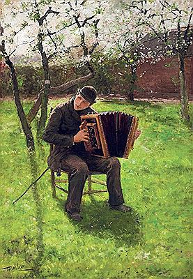 Accordian Player in a Spring Garden