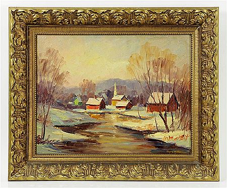 Winter Vermont village scene