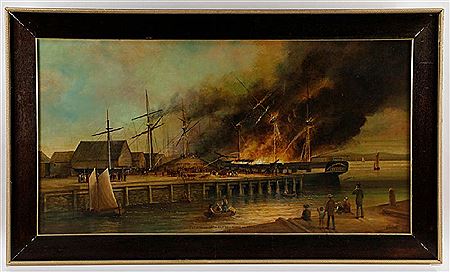 "The Burning of the Ship 'Bell Rock' at Charlestown - 1852"