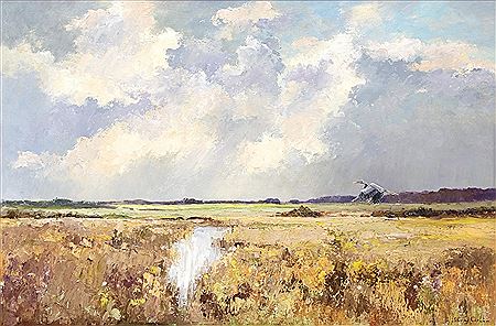 "THE OLD HERON ON AUTUMN REED BEDS, THORNHAM"