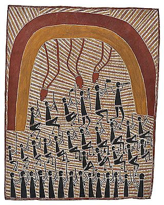 Gumang - Goose Dancing Ceremony c.1983 by George Milpurrurru - Auction record, sale price, and art valuation. Compare with similar artists and explore comparable artworks.