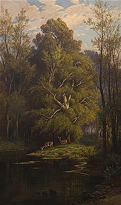 Deer Drinking at a Stream by Edgar E West - Auction record, sale price, and art valuation. Compare with similar artists and explore comparable artworks.