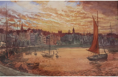 HARBOUR IN EVENING LIGHT by William John Caparne - Auction record, sale price, and art valuation. Compare with similar artists and explore comparable artworks.