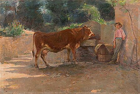 Enfant surveillant sa vache