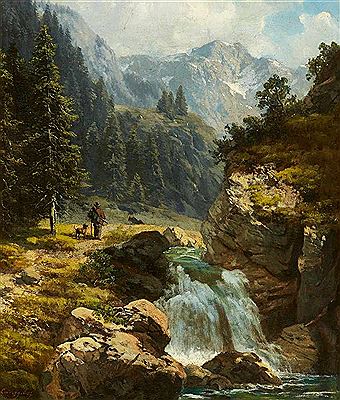 Mountain Landscape with a Waterfall