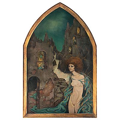 Mujer entre ruinas
