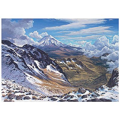 Barranca de Alcalican y el Popocatépetl