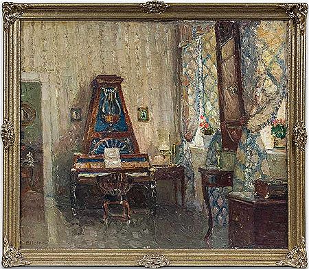 Biedermeier-Interieur mit Lyraklavier by Ernst Kolbe - Auction record, sale price, and art valuation. Compare with similar artists and explore comparable artworks.