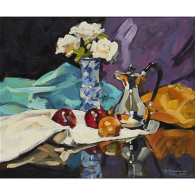 SILVER JUG AND RED APPLES