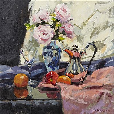SILVER JUG AND PINK ROSES