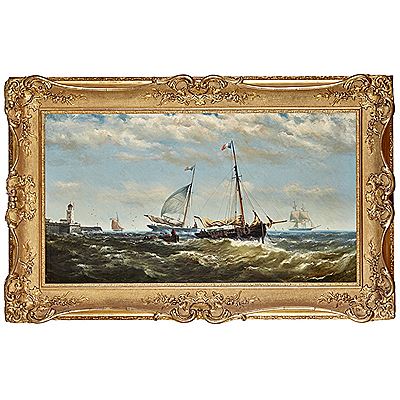 FRENCH FISHING BOATS OFF A LIGHTHOUSE by Louis Barnaba - Auction record, sale price, and art valuation. Compare with similar artists and explore comparable artworks.