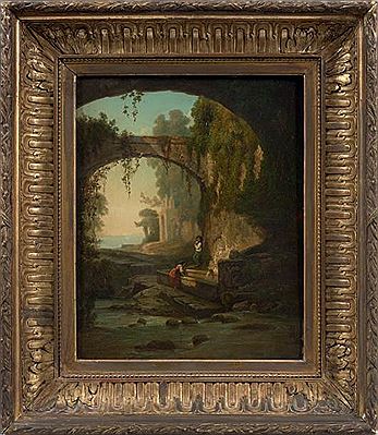 Paysage aux enfants jouant près d'une fontaine