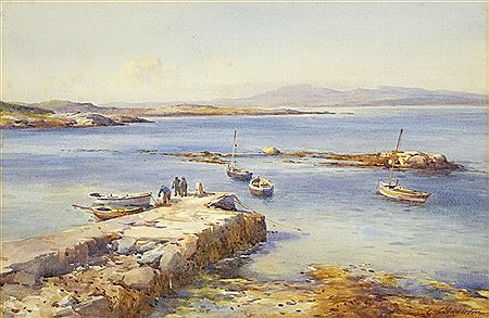 FISHERMEN AND THEIR BOATS AT A JETTY
