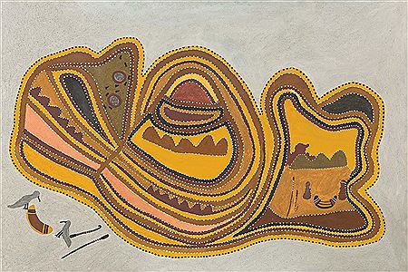 Sample artwork by Madigan Thomas (Born c.1930/35), known for aboriginal painting - View similar artists and auction records