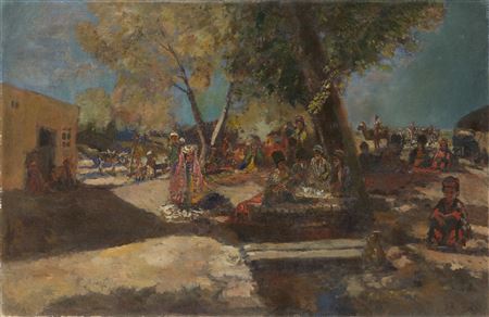 Sample artwork by Pavel Alexandrovitch Radimov (1887 - 1967), known for landscape city scenes, political themed painting, poettry - View similar artists and auction records