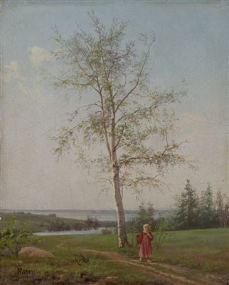 Girl by a Birch Tree by Alexander Morozov - Auction record, sale price, and art valuation. Compare with similar artists and explore comparable artworks.