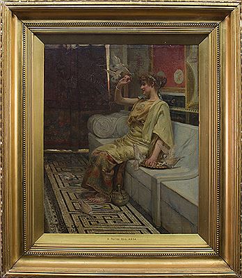 LADY IN OPULENT INTERIOR WITH DOVES