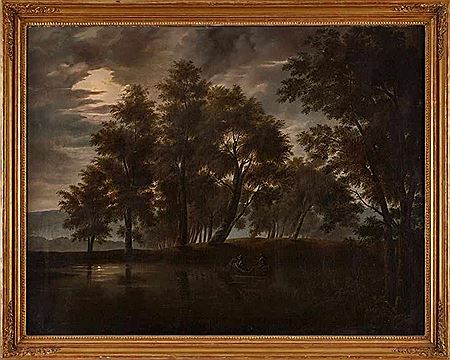 "Fischer in bewaldeter Flusslandschaft im Abendlicht"