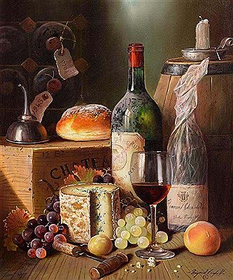 Still Life - Wine, Cheese and Fruit