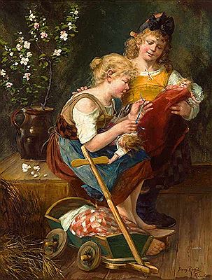 Zwei Puppenmütter. Reizendes Genre by Georg Roessler - Auction record, sale price, and art valuation. Compare with similar artists and explore comparable artworks.