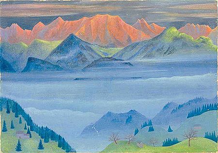Landschaft mit See und Bergkette