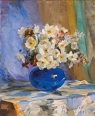 Blumenstrauß in blauer Vase