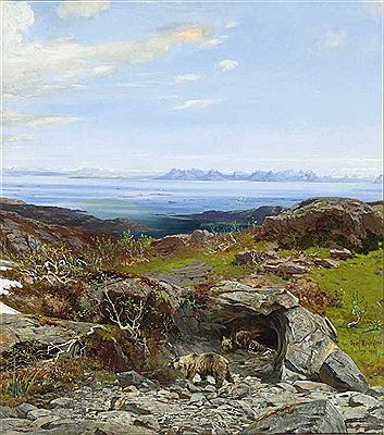 In the foreground bears from their den by Joseph Krieger - Auction record, sale price, and art valuation. Compare with similar artists and explore comparable artworks.