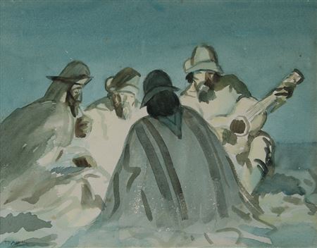 GUITARREANDO EN EL FOGON by Tito Saubidet - Auction record, sale price, and art valuation. Compare with similar artists and explore comparable artworks.