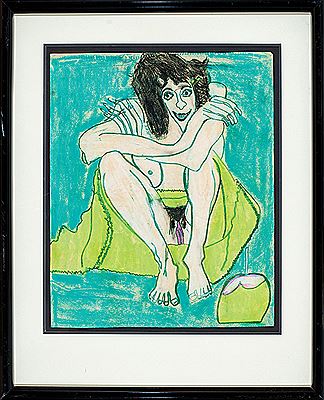 "Seated Female Nude with Orange Background", "Seated Female Nude in Green Robe", and "Portrait of a Man" (3)