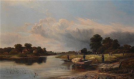 A River Landscape, with Figures, and Boats in the foreground