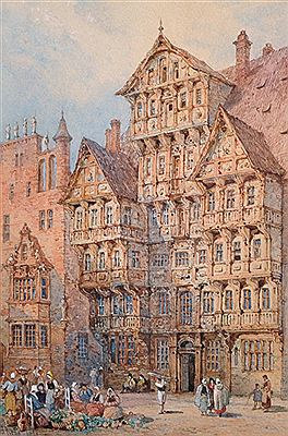 Old Houses in the Market, Hildesheim (Germany), with Vegetable Sellers in the foreground by Samuel Read - Auction record, sale price, and art valuation. Compare with similar artists and explore comparable artworks.