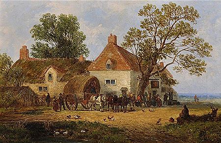 A River Landscape, with Figures and Carts by the Lion Inn and the companion piece, a pair (2)