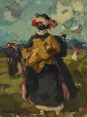 Japanese Women in Traditional Costumes at the Market and during Fieldwork (2) by Hans Looschen - Auction record, sale price, and art valuation. Compare with similar artists and explore comparable artworks.