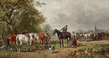 A horse market outside the town