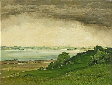 Lake in Pre-Alpine landscape (Lake Starnberg?).