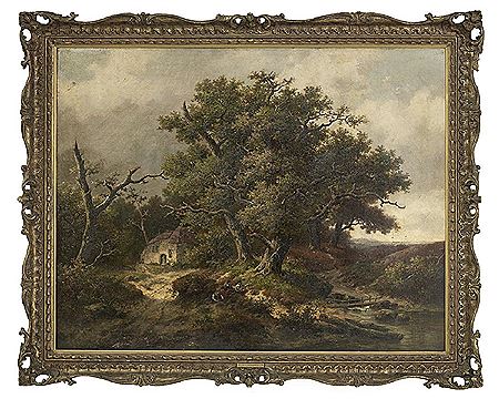 "Landscape with Cottage, River and Bridge"