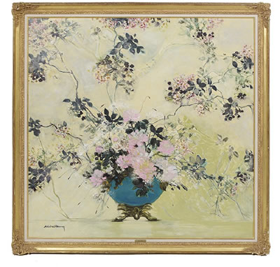 "Still Life of Flowers in a Blue Japanese Bowl"
