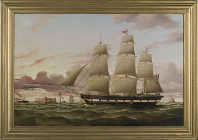 THE AMERICAN PACKET SHIP "EXCELSIOR" ARRIVING AT LIVERPOOL AT SUNSET, CIRCA 1850