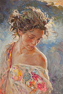 "Brisa," portrait of a young woman with her hair up and her shoulder revealed