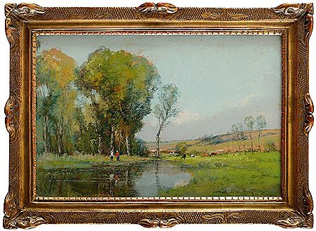 Paysage animé à l'étang