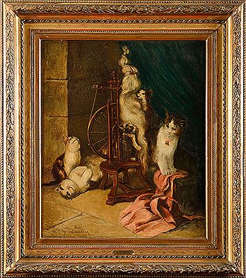 Sample artwork by Louis Eugene Lambert (1825 - 1900), known for domestic cat and dog paintings in elegant interior settings - View similar artists and auction records