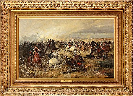 "Charge of the French Cuirassiers against the Prussian cavalry. War of 1870." by Wilfrid Constant Beauquesne - Auction record, sale price, and art valuation. Compare with similar artists and explore comparable artworks.