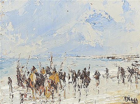 Vista de praia com figuras