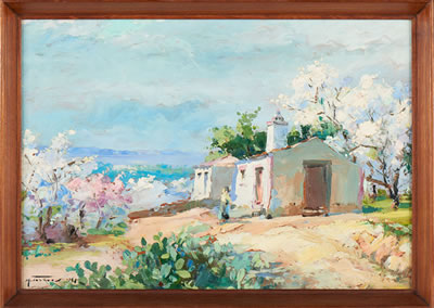 Paisagem com casario e figura