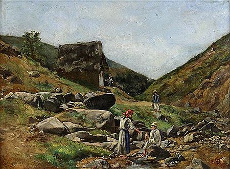 FIGURES IN A ROCKY LANDSCAPE
