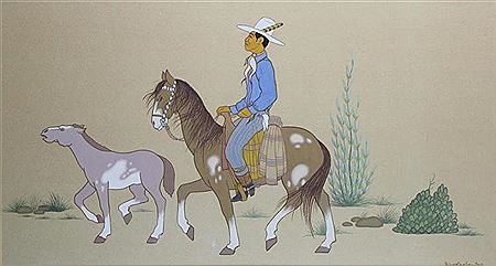 HORSE AND RIDER WITH COLT