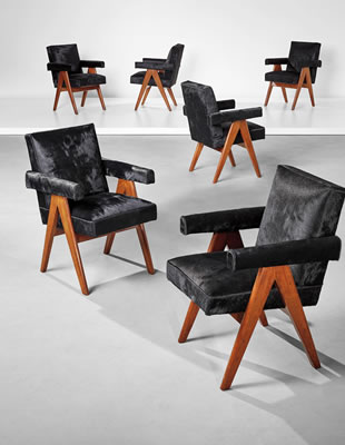 Set of six 'Committee' armchairs, model no. PJ-SI-30-A, designed for the High Court, the Assembly and Punjab University administrative buildings, Chandigarh by Pierre Jeanneret - Auction record, sale price, and art valuation. Compare with similar artists and explore comparable artworks.