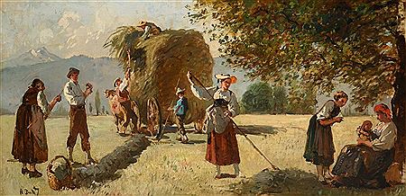 Bauern beim Einbringen des Heus
