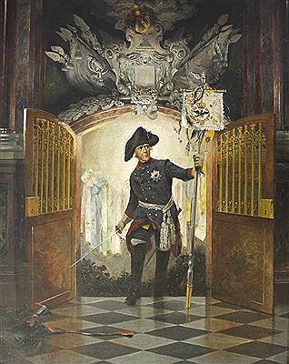 Friedrich der Große mit Standarte und Degen