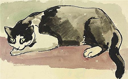 Katze, auf der Lauer liegend